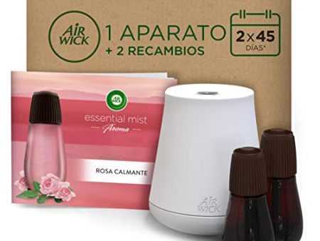 Air Wick Essential Mist Aparato y Recambios de Ambientador Difusor de Aceites Esenciales para Casa con aroma a Rosa, Pack de 1 Aparato y 2 Recambios Embalaje Deteriorado Supply