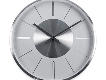 Moderno Reloj de pared industrial 30 cm óptica gris plata metálico movimiento silencioso y duradero, dormitorio y oficina, sin ruido de tictac (aluminio plateado y blanco) Reacondicionado For Discount